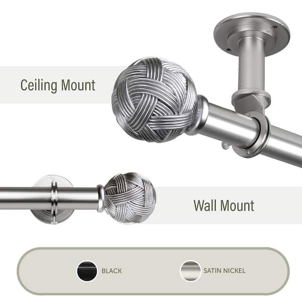 Rod Desyne Twine Ceiling 120 in. - 170 in., 1 in. Dia Single Curtain Rod/ Room Divider in Satin Nickel