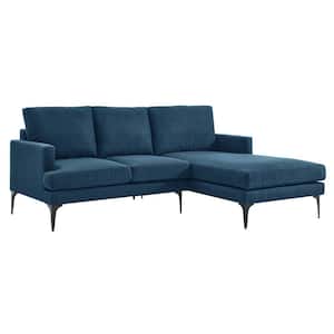 Evermore 80.5 in. W Square Arm 1-Piece L-Shaped Right-Facing Fabric Sectional Sofa in Azure Blue with Removable Cushions