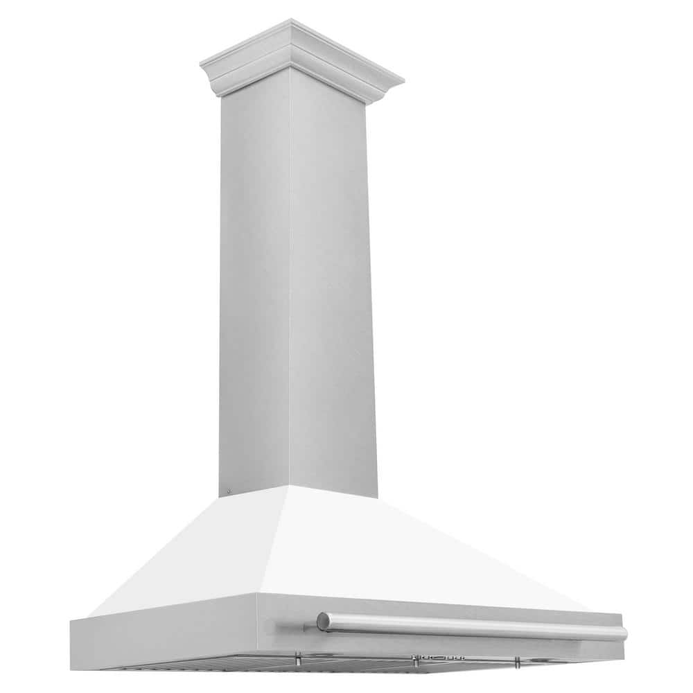 ZLINE Kitchen and Bath 36 in. 400 CFM Ducted Vent Wall Mount Range Hood with White Matte Shell in Fingerprint Resistant Stainless Steel, Brushed 430 Stainless Steel &amp; White Matte