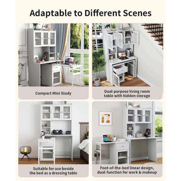 39 in. White Wood 1-Drawer Computer Desk with 90° Rotating Desktop