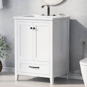 24 in. W x 18 in. D x 35 in. H Single Sink Freestanding Bath Vanity in White with White Ceramic Top and Storage Cabinet