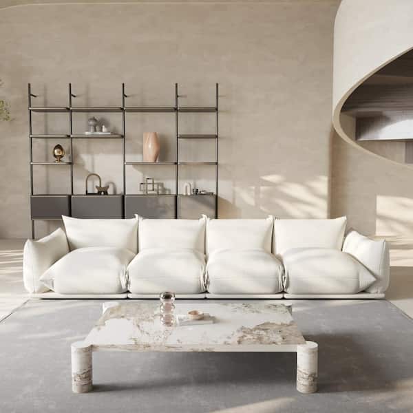 Marenco 131 in. Flared Arm Comfy Chenille Lawson Modular 4-Seat Sofa Modern Reversible Couch with Thick Cushion in Beige