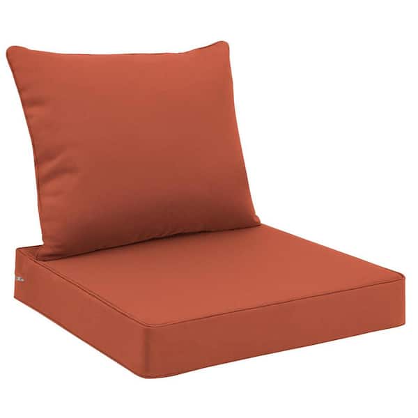 Angel Sar 24 in. x 24 in. Replacement Outdoor Sofa Cushion with Removable Cover and Back Cushion, Red