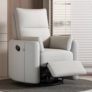Beige Linen Manual Rocking 360° Swivel Recliner Chair Baby Nursery Chair with 2-Removable Pillows