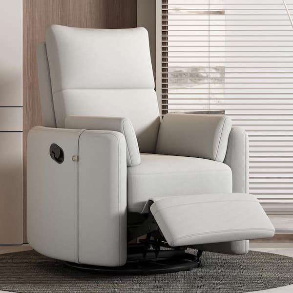Merax Beige Linen Manual Rocking 360° Swivel Recliner Chair Baby Nursery Chair with 2-Removable Pillows