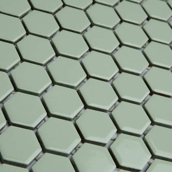 Metro 1 in. Hex Glossy Mint 6 in. x 6 in. Porcelain Mosaic Take Home Tile Sample