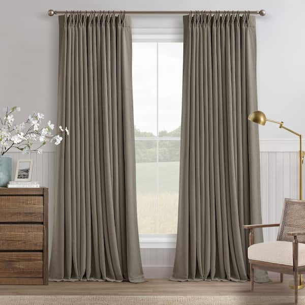 Taupe Linen Pinch Pleated 40 in. W x 102 in. L Back Tab Blackout Curtain (Set of 2)