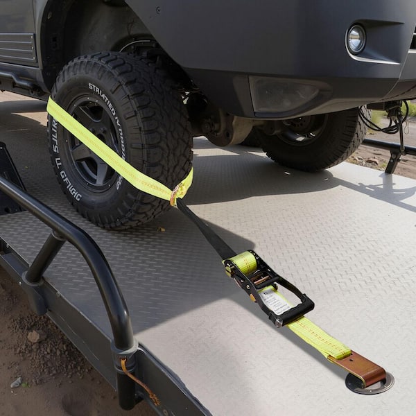 Wheel Chock Tie-Down Kit,Tire-Style Motorcycle Tie-Down System, Car Tie Down Kit with Flat Hook, Break Strength 10009lb.