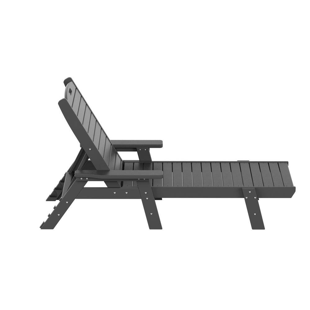 Gray 78" HDPE Adjustable Outdoor Chaise Lounge with Arms