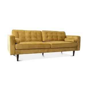 Harriet 84 in. W Square Arm Mid Century Modern Style Velvet Living Room Straight Sofa Couch in Gold