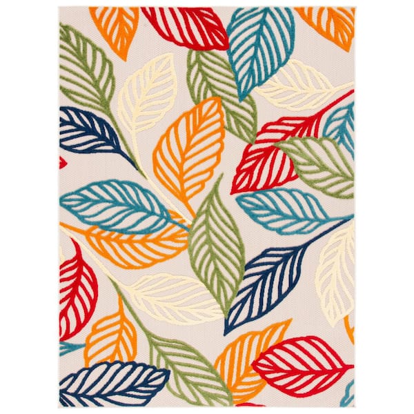 Cabana Ivory/Green 4 ft. x 6 ft. Leaf Indoor/Outdoor Patio  Area Rug