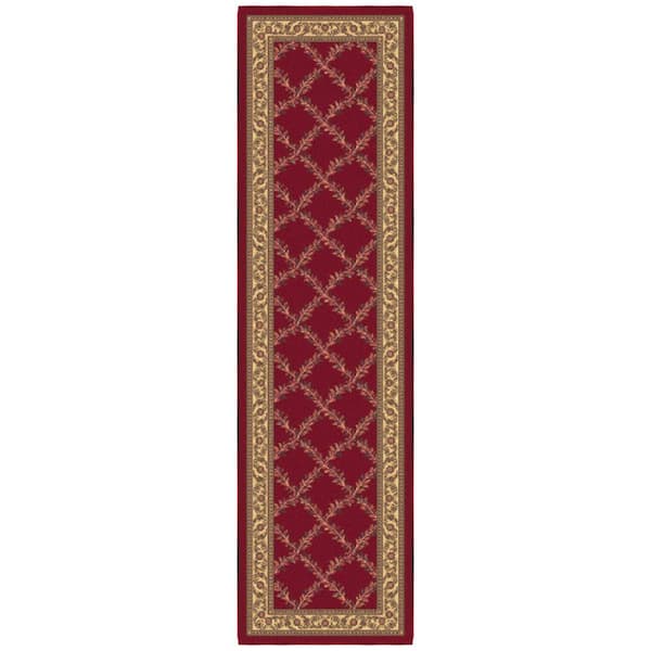 Non-Slip Rubberback Trellis Design 2 ft. x 27 ft. Indoor Runner Rug Red