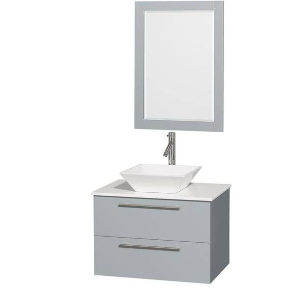 Wyndham Collection Amare 30 in. W x 20.5 in. D Vanity in Dove Gray with Solid-Surface Vanity Top in White with White Basin and Mirror
