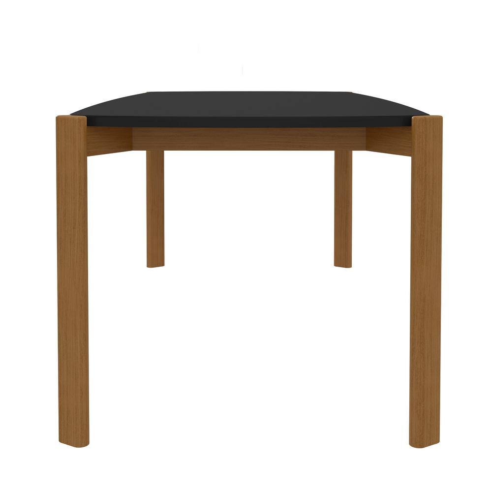 Matte Black and Eucalyptus Wood Rectangular Dining Table