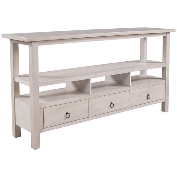 Z-joyee 57.8 in. Wide Rustic Solid Gray Wash Wood Storage Cabinets with 3-Drawers