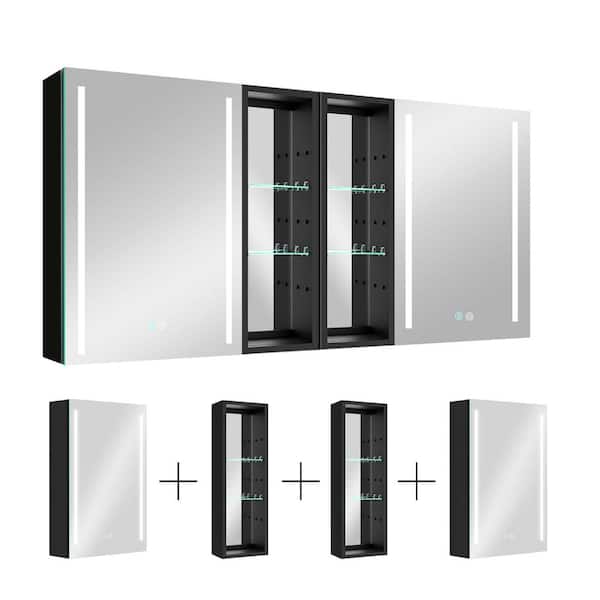 Unbranded 60 in. W x 30 in. H Rectangle Black Aluminum Recessed or Surface Mount Medicine Cabinet, Medicine Cabinet with Mirror