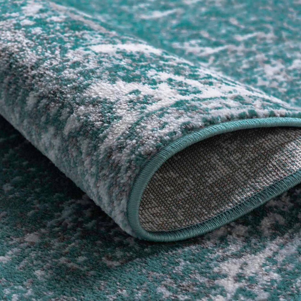 Turquoise Floral Motif Synthetic Indoor Area Rug