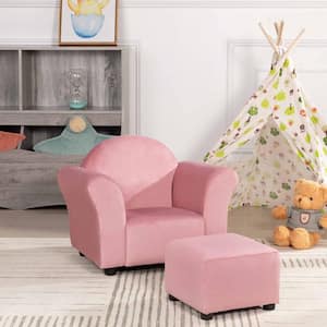 Kids Sofa Chair with Ottoman, Kids Room Velvet Sofa Chair, Baby, Toddler Chair for Boys and Girls in Pink