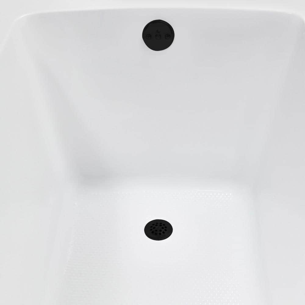 66" Glossy White Acrylic Soaking Drop-In Bathtub with Matte Black Trim