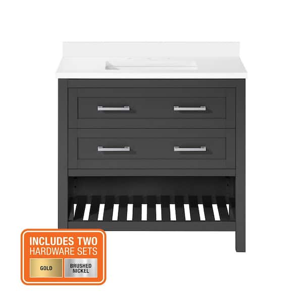 Autumn 36 in. Single Sink Gray Bath Vanity with White Engineered Stone Top (Assembled)