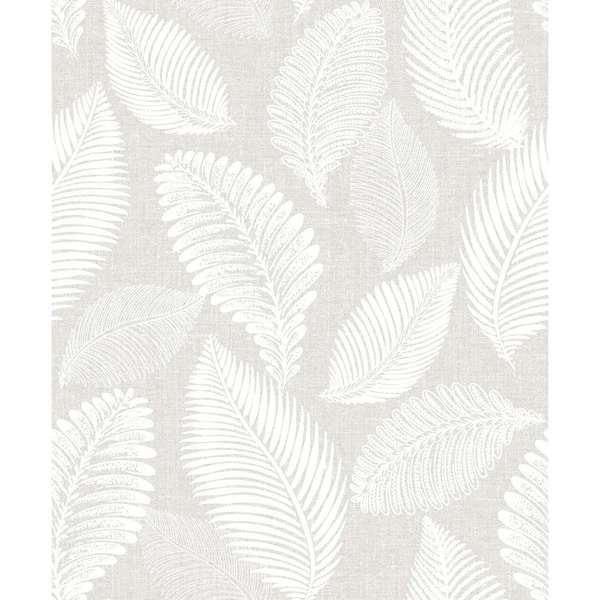 Seabrook Designs 57.5 sq. ft. Dove Greige Tossed Leaves Nonwoven Paper Unpasted Wallpaper Roll