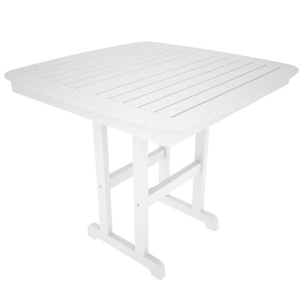 POLYWOOD Nautical 44 in. White Plastic Outdoor Patio Counter Table