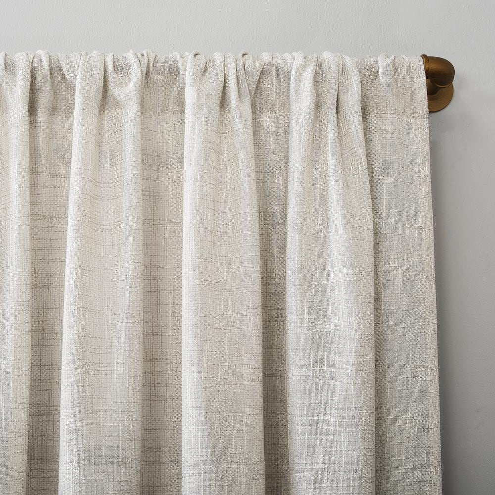 Ivory Sheer Crosshatch Linen Blend Curtain Panel
