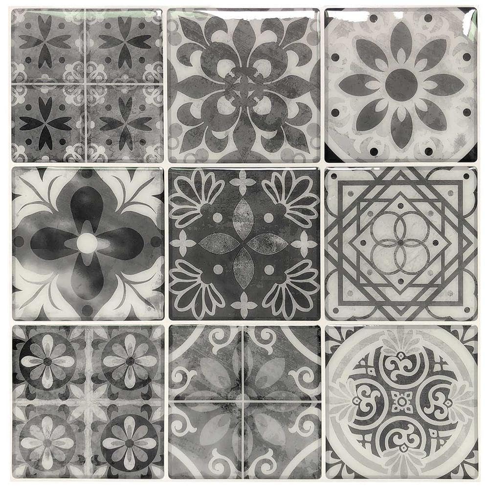 11 8 In X 11 8 In Vinyl Peel And Stick Decorative Wall Tile Backsplash In Gray Talavera Design 10 Pack Lhd1731b0 The Home Depot