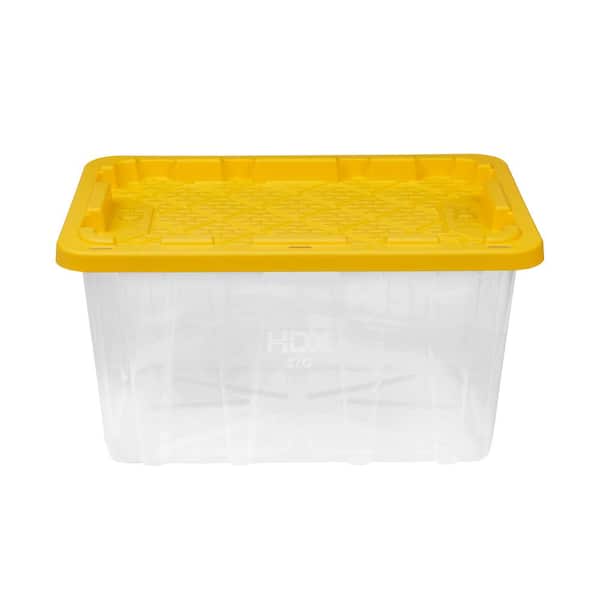HDX - 27 Gal. Tough Storage Tote in Clear with Yellow Lid