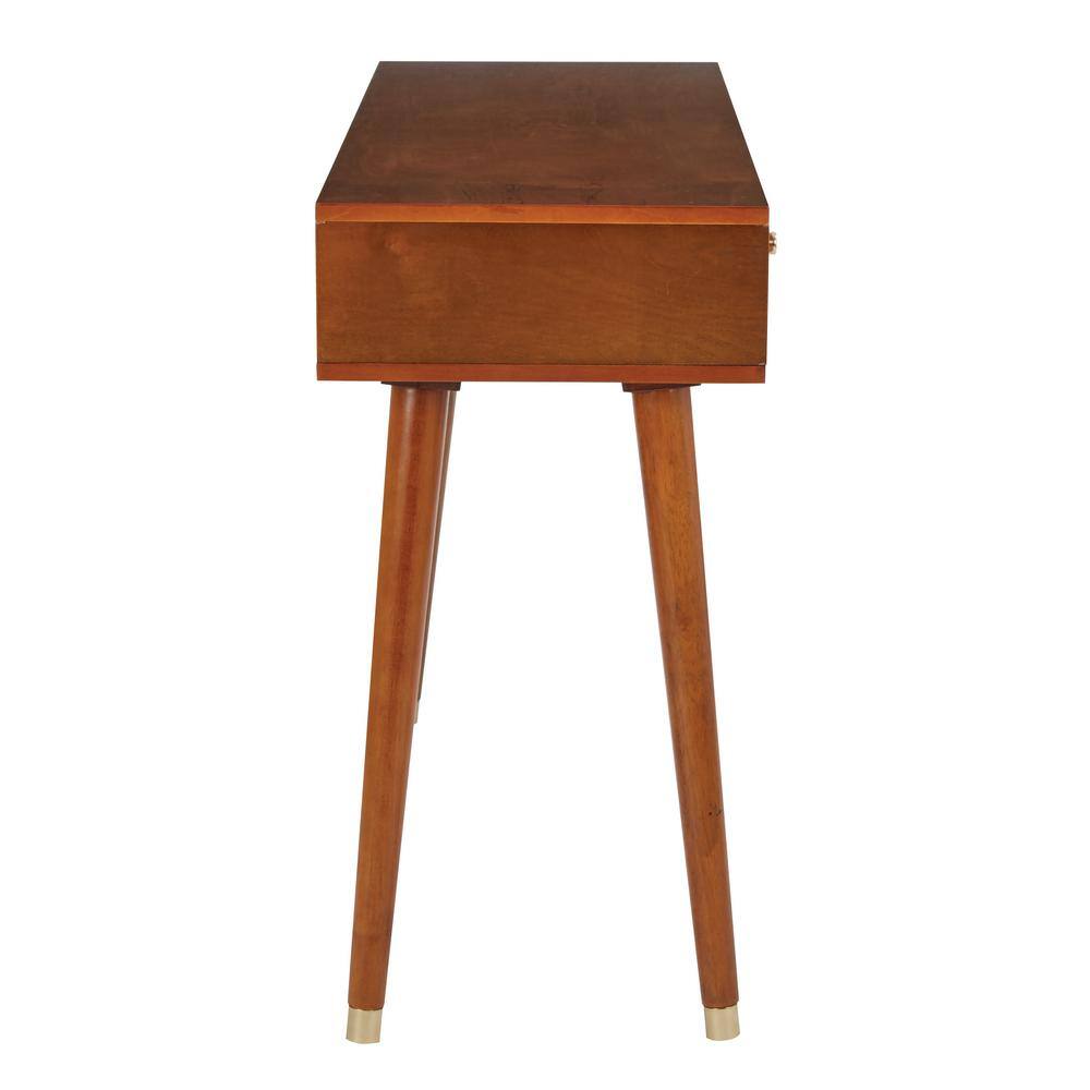 Mid-Century Walnut & Metal Console Table with Dual Storage Drawers