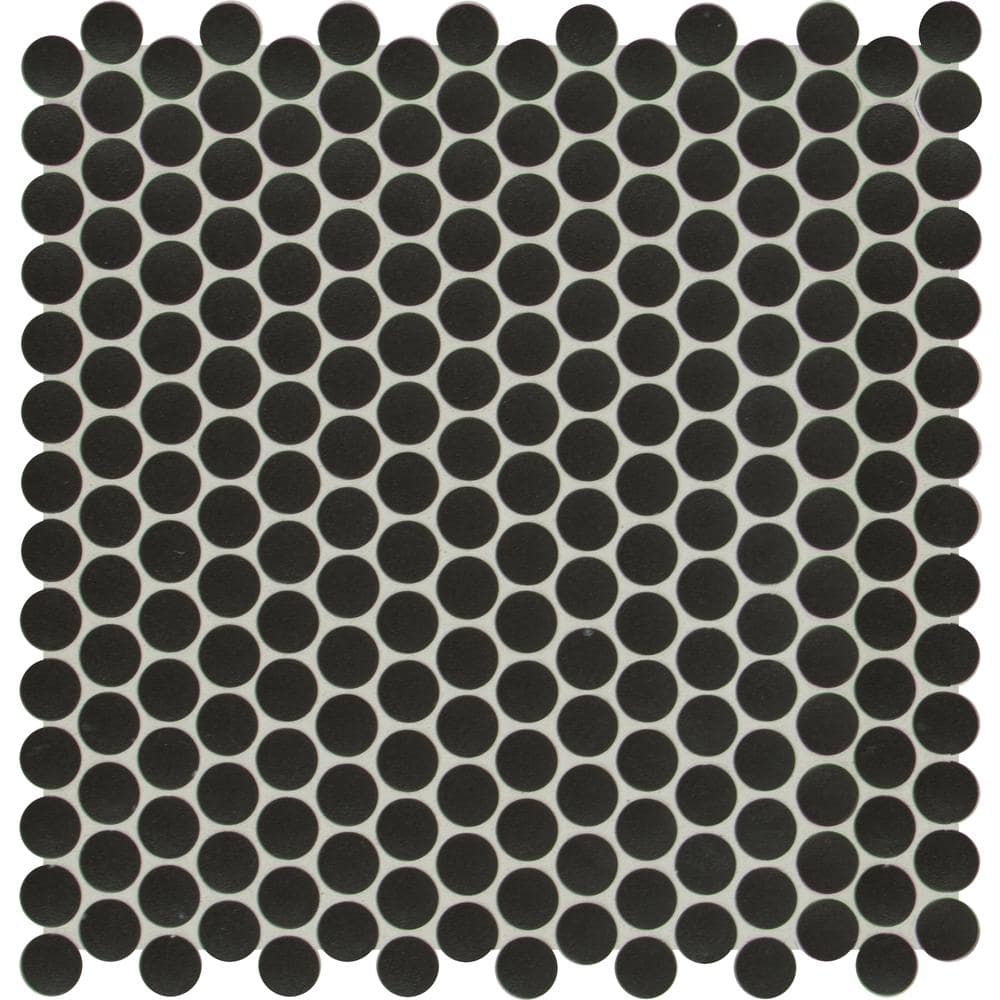 Take Home Tile Sample - Nero Penny Round 4 in. x 4 in. Porcelain Mesh-Mounted Mosaic Tile (0.25 sq. ft.) price history on PriceWatchPro
