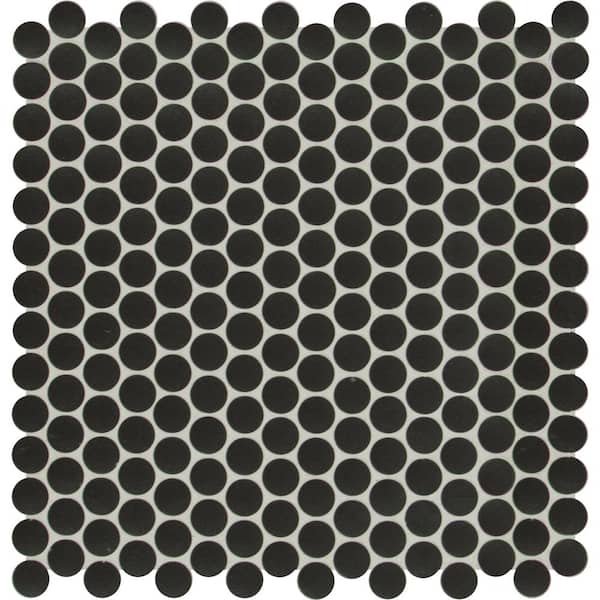 MSI Take Home Tile Sample - Nero Penny Round 4 in. x 4 in. Porcelain Mesh-Mounted Mosaic Tile (0.25 sq. ft.)