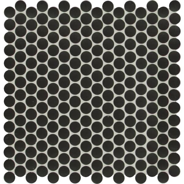 MSI Penny Round Nero 11.3 in. x 12.2 in. x 6 mm Glossy Porcelain Mosaic Tile (14.4 sq. ft. / case)