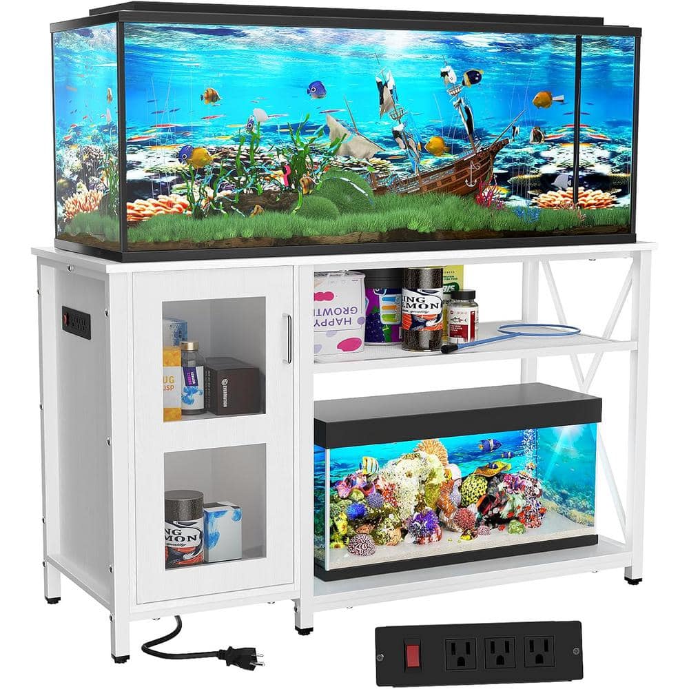 White 55-75 Gallon Fish Tank Stand with Cabinet, Aquarium Stand Metal Terra