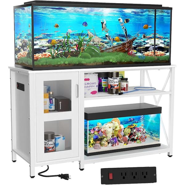 Unbranded White 55-75 Gallon Fish Tank Stand with Cabinet, Aquarium Stand Metal Terrarium Stand 1200 Lbs. Capacity