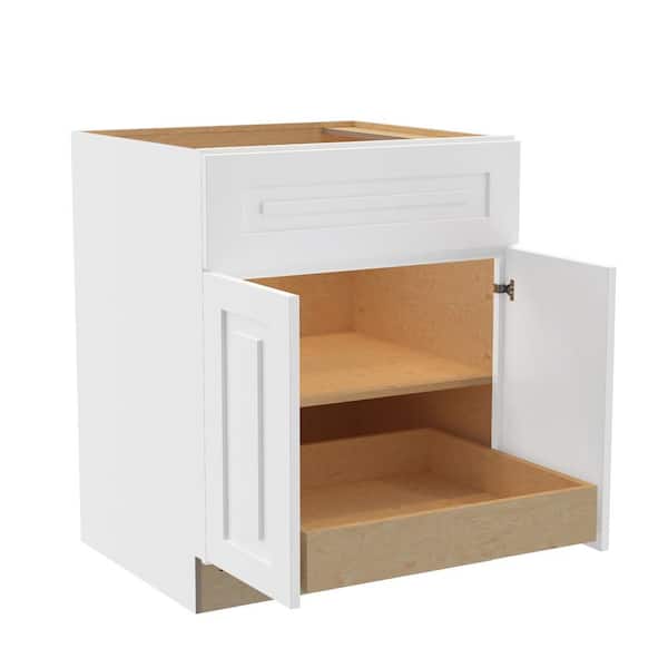 Home Decorators Collection Grayson 27 in. W x 24 in. D x 34.5 in. H Assembled Plywood Base Kitchen Cabinet in Pacific White with 1ROT Soft Close