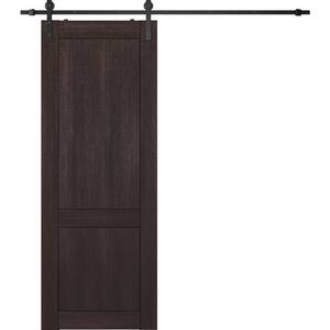 Shaker 2-Panel 36 in. x 80 in. Black Matte Composite Wood Hidden w/Base Board Sliding Barn Door with Hardware Kit