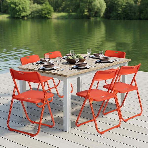 Karl home Patio Orange Plastic Folding Chair(Set of 6) K1G56001766