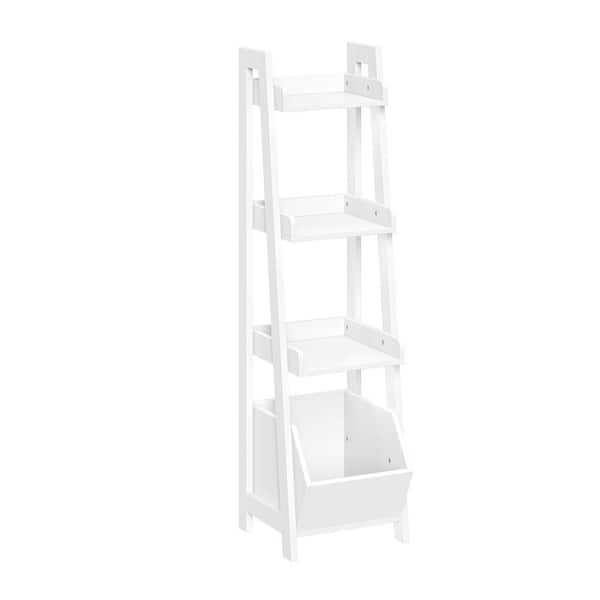 RiverRidge Home Amery 13 in. W x 13.31 in. D. x 45.31 in. H 4-Tier Ladder Shelf with Open Storage in White