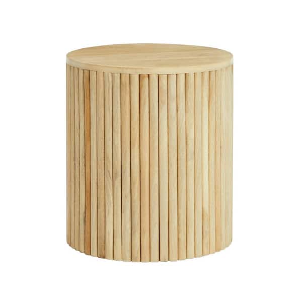 Cranford 16 in. Light Natural Round Modern Fluted Solid Wood Pedestal End Table