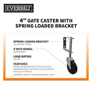 4 in. Black Hard Rubber and Steel Swivel Gate Caster with Adjustable Spring Bracket and 125 lb. Load Rating