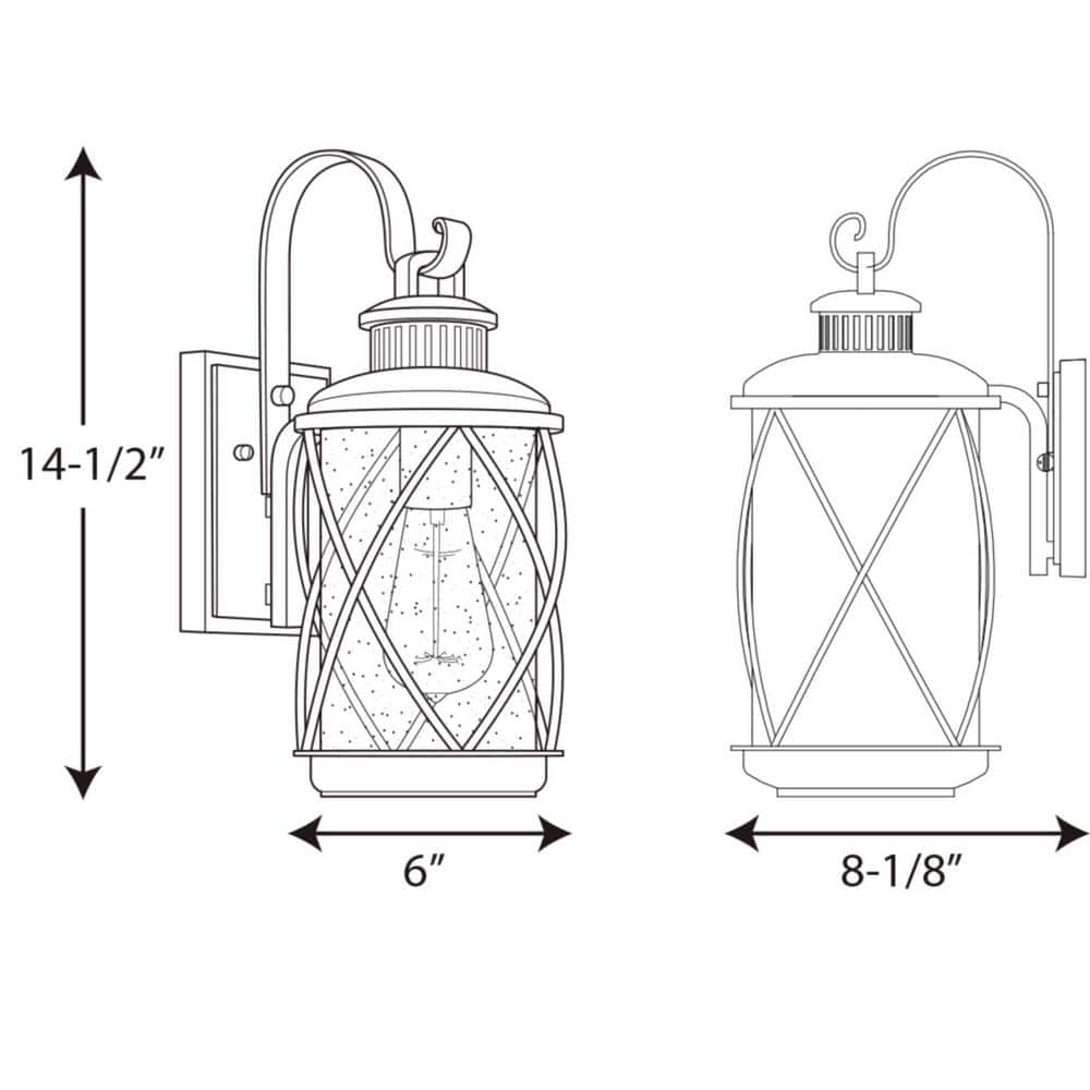 Hollingsworth Black Aluminum Outdoor Wall Lantern with Seeded Glass