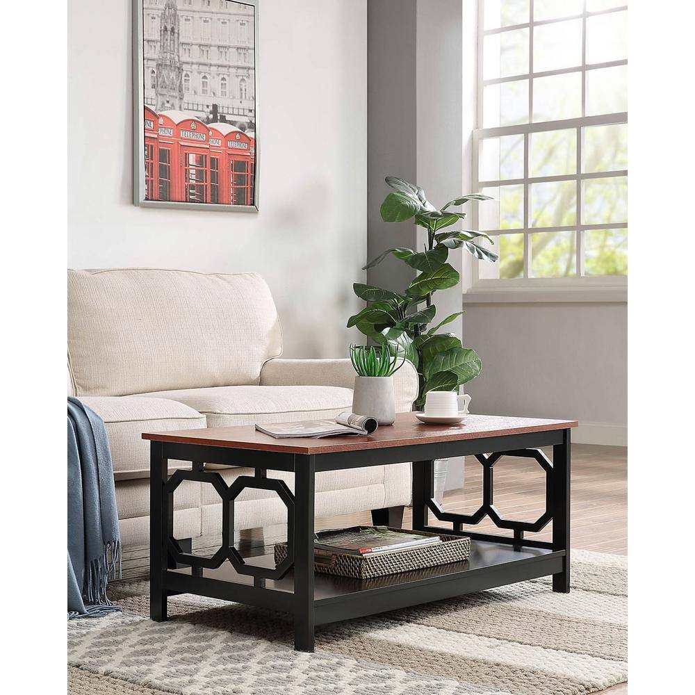 Omega Rectangular Cherry & Black Wood Coffee Table with Shelf