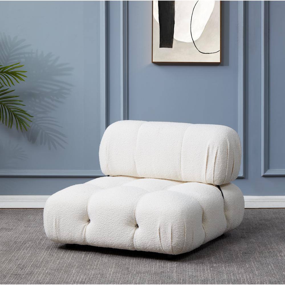 Ellamaria Ivory Boucle Wood Slipper Accent Chair