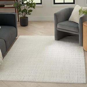 Modern Comfort Ivory Grey 5 ft. x 7 ft. Linear Contemporary Area Rug