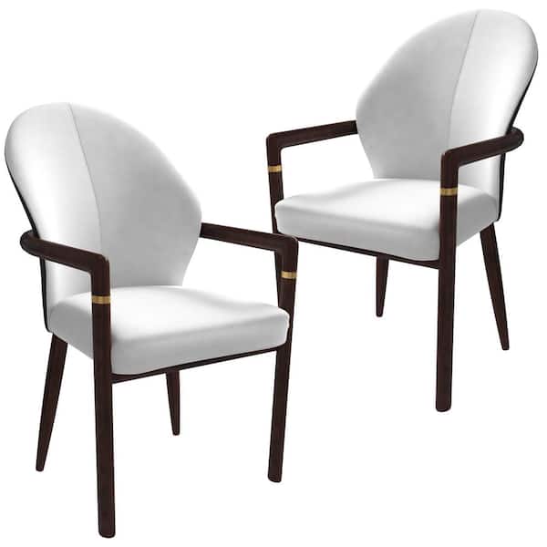 Wooden Dining Chair with Velvet Upholstery and Ergonomic Design Opaline Series Set of 2 in White