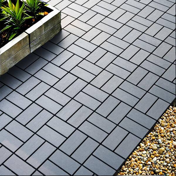 Afoxsos 1 ft. x 1 ft. Interlocking Plastic Deck Tile in Grey, Easy Installation Sturdy PVC Material Decking Tile (54-Pack)