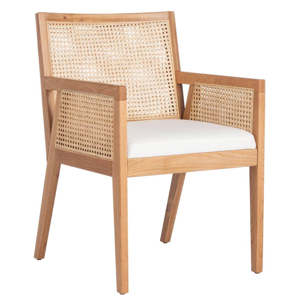 Natural Rattan and Cane Arm Chair with Linen Cushion