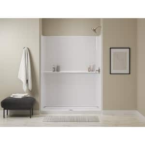 Traverse 60 in. x 34 in. x 72.25 in. Single Threshold Center Drain Shower Base with Shower Walls in White
