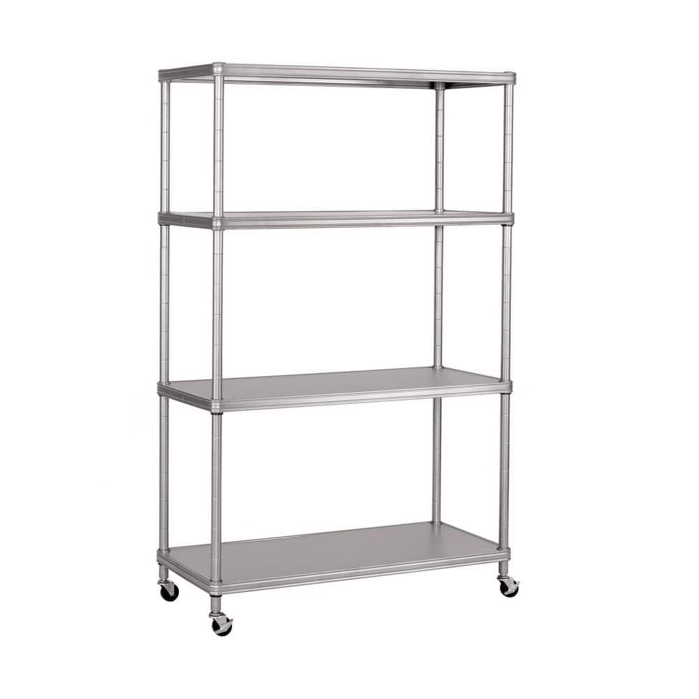 home 4-tier steel shelving with shelf liners, 36 in. w x 14 in. d x 56.5 in. h, platinum